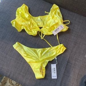 Frankie’s Women’s yellow satin bikini in size medium spring/summer 2022